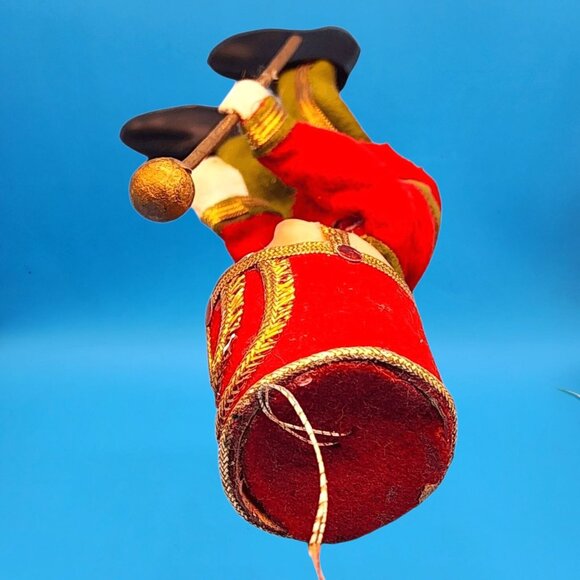 Vintage 1950s Elf Toy Soldier Ornament • Red Green Felt with Velvet Gold Trim • - Picture 6 of 10